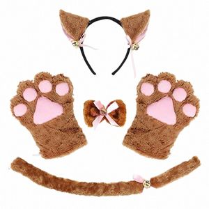 women Lady Kitty Maid Cosplay Costume Set Plush Ear Bell Headband Bowknot Collar Choker Tail Paws Gloves Anime Props W2LD#