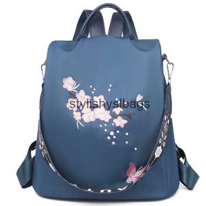 Backpack Style Shoulder Bags New Oxford Cloth Fashion Flower Backpacks Women Large Capacity Anti-theft Backpack Casual Girl Embroidery School Bag H240328