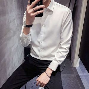 Camisa namorado, terno de negócios masculino de mangas compridas e justo, roupa de trabalho casual masculina preta e branca bonita, tendência da versão coreana masculina