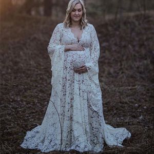 Boho Style Lace Maternity Dress for Pography Maternity Pography Outfit maxi klänning graviditet kvinnor spets lång klänning 240315