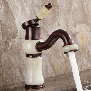 Bathroom Sink Faucets High Quality Luxury Brown Bronze Brass Jade And Cold Water Tap European Basin Faucet Mixer