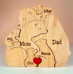 Miniatures Bear Family Puzzle DIY Wood Ornaments Animal Family Ornaments Free Engraving Custom Name Mother's Birthday Gift Home Decoration