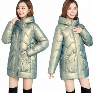 Ny No W Glossy Down Cott Jackets Kvinnor LG Coat Casual Hooded Parka Overcoat Winter Jacket Plus Size Cold Outterwear 4XL E5HJ#