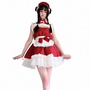 Sweet Princ Lolita Dr Party Stage Cosplay Show Set Japanese Series Kvadratiskt element Sexig Red Maid Dr Bunny Uniform K9ns#