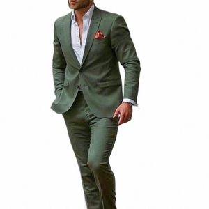 2024 Casual Stilvolle 2 Stück Jacke + Hosen Dunkelgrün Männer Anzüge Slim Fit Bräutigam Smoking Fi Custom Anzug Set hochzeit Luxus k8y2 #