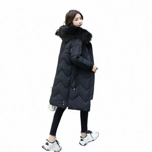 2021 Зимний пуховик женский средней длины в Корейском стиле Versi Свободное однотонное пальто с большим меховым воротником с капюшоном и мягкой верхней одеждой t4XK #