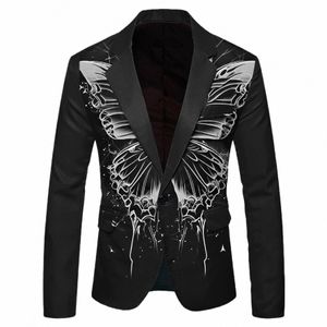 Vestito da uomo Farfalla Stampa Giacca Blazer Stage Show Cena Bar Danza Casual Uomo Blazer Cappotti Steampunk Luxury Man Jacket Suit C2LV #