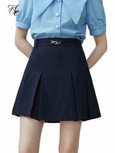 fsle College Style A-LINE Skirts Pleated Design High Waist Women Above-Knee Length Skirt Solid Twill Women Summer Mini Skirt v50i#