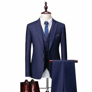 Blazer Vest Pants High End Luxury Brand Boutique Formal Busin Suit Plaid Mens Wedding Dr Set Prom Banquet Dr Tuxedo N2PM#