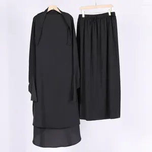 Casual Dresses Sweat-wicking Women Suit Elegant Middle Eastern Women's Robe Skirt Set With Drawstring Waist Pleated Design For Comfort