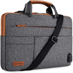 Laptop Cases Backpack DOMISO10 13 14 15.6 17.3 Inch Multi-Functional Sleeve Business Briefcase Messenger Bag with USB Charging Port Brown Grey 24328