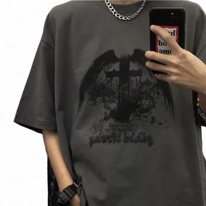 Y2K EMO Men Summer Overdimensionerade T-shirt Korean Harajuku Tshirt Streetwear Dark Academia Hip Hop Alt LG Sleeved T Shirts Clothes F48S#