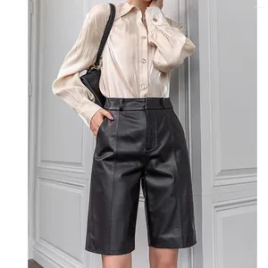 Kvinnors byxor 2024 Autumn and Winter Leisure Lose Straight Leather Shorts Y2K Sweatpants Women Streetwear Sheep Skin