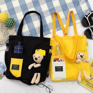 Bag Cartoon Cute Women's Messenger Large Capacity Canvas Women Shoulder Bags 2024 Fashion Zipper Handbags Bear Student