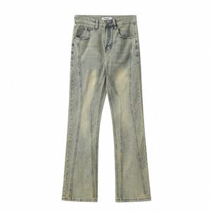 Retro ons lera gul blared jeans herr streetwear skarvad rak ben casual denim byxor män g2pb#