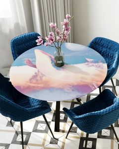 Table Cloth Starry Sky Whale Star River Clouds Round Tablecloth Elastic Cover Rectangle Waterproof Dining Decoration Accessorie