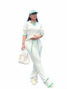 2023 Fi Casual Knitwear Wide Leg Pants Two Piece Set Women Lapel Lg Sleeve Pullover Top and Pants Loose Tracksuit Outfit H75M#