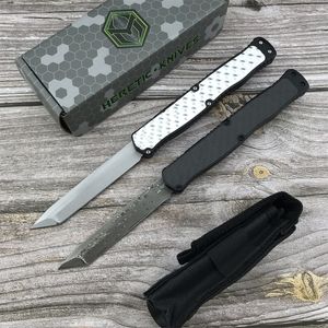 2024 Heretic Cleric II Tactical Automatic Pocket Knife Damascus/D2 Blade Aluminium Inlaid med kolhandtag Kampkamp Militära knivar Insamling Kniv för män gåva 535