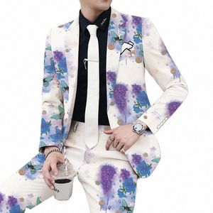 New Men Busin Casual Suit 2 조각 세트 Fi 남자 바 KTV 파티 슬림 핏 블레이저스 재킷과 바지 523O#