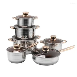 Cookware Sets Stainless Steel 12-piece Pot Set Commercial Wholesale Milk Frying Pan Multi-bottom Gift Soup Kitchen