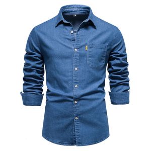 Outono algodão denim camisa masculina manga longa cor sólida casual magro ajuste camisa dos homens designer roupas cowboy camisas para homem 240322