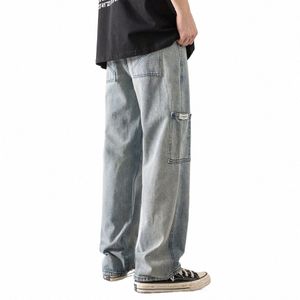 solto estilo de rua calças de carga reta jeans homens fi marca ampla perna macacão tendência retro lazer juventude denim baggy s3gY #