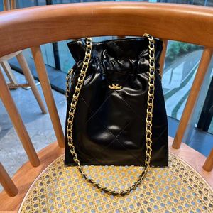 New drawstring leather garbage bag small fragrant wind rhombus chain bag portable shoulder oblique span lucky bag small bucket women's bag