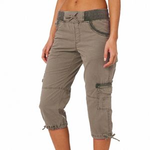 Casual Multi Pocket Croped Women Shorts rakt streetwear soild last korta byxor mujer vår sommar lös bekväma cortos k8mc#