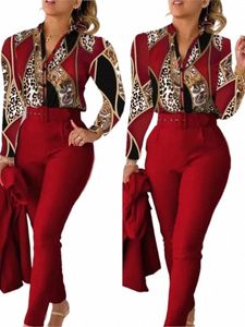 Elegante Frauen Casual Hemd Hosen Set Herbst Stehen Neck Floral Print LG Hülse Hemd Hohe Taille Zwei Stück Sets Hosen anzüge T8HU #