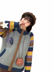الشتاء الكوري الكوري O-neck Carto Women Sweater Cardigan Y2K Sweet Girls Style Sweater Fi Warm All-Match Women Knitwear A6ty#