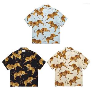Erkek Tişörtleri Yaz Wacko Maria Gömlek T-Shirt Yüksek Kalite 1: 1 Baskı Tiger Hawaii Tatil Kadınları Etiketlerle Gevşek