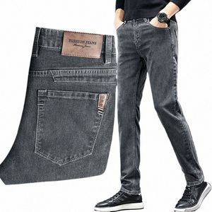Mäns smala jeans 2024 Autumn New Men's Casual raka höststräcka denim byxor fi Slim Grey Men's Jeans C171#