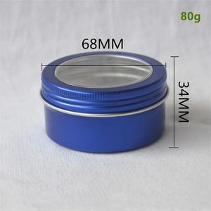 Jarra de alumínio redonda azul de 80 ml/2,7 onças com tampa transparente de janela vazia de metal cosmético alumínio