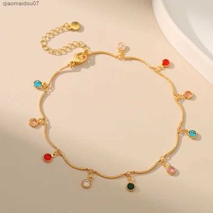 Anklets Bohemian Colored Zircon Ethnic Style Justerbar längd Ankle Fashionabla Metal Galvanized 18k Gold Ankle With Circular Glass Pendantl2403