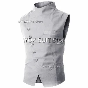 2022 Men's Suit Vest Stand Collar Single Breasted Men Chaleecos Slim Fit For Wedding Horme Jackets Z2VJ#