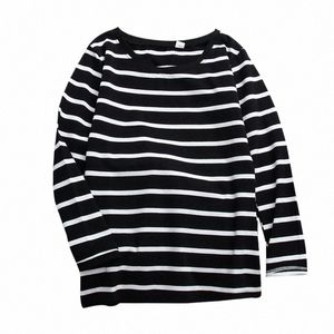 여성 느슨한 줄무늬 인쇄 상단 가을 라운드 칼라 lg 슬리브 캐주얼 와일드 티셔츠 암 검은 흰색 코트 탑 티 셔츠 d8dp#
