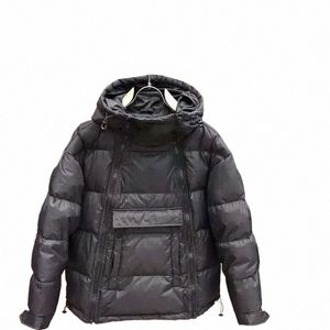 winter Men Tactics Jacket Hooded Parka Down Cott Coat Black Double Zipper Pullover Glossy Padded Jackets Casual Warm Outerwear I30M#