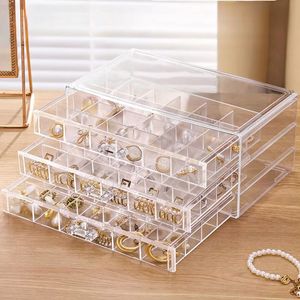 Gaveta estilo transparente caixa de jóias grande capacidade anel brinco colar acrílico jóias caixa de classificação organizador 240314