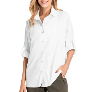 Blusas femininas camisas das mulheres topo de manga longa casual ao ar livre caminhadas camisa macio sólido zíper oversized t para mulher botão elegante blusa