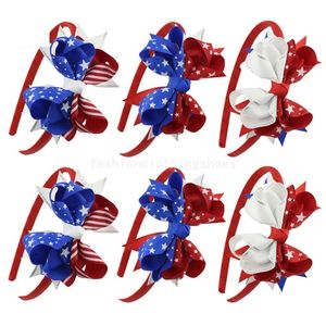 Barns amerikanska flagghår pinnar American Independence Day Bow Hair Hoops Swallowtail Headwear National Day Gifts Children Hair Accessories Plastic Pannband