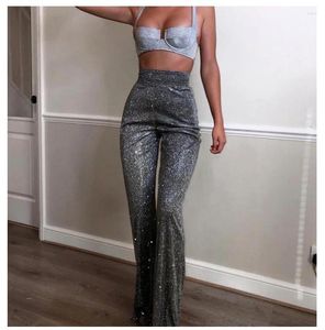 Damenhosen 2024 Damenmode Trendy Sparkling Y2k Hohe Taille Weitbeinige Hose Damenhose Glänzende Ganzkörperansicht Gerade High Street