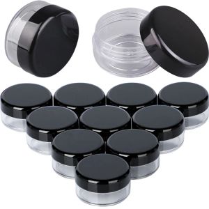 Lastoortsen 50pcs Black Plastic Cosmetic Jar Transparent Sample Lotion Face Cream Refillable Bottle Nail Art Storage Pot Lip Balm Makeup Box