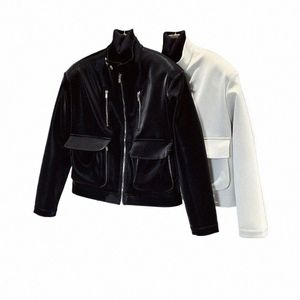 2024 NY DESIGN High-End Men's Jacket Casual stilig retro motorcykel läder stand-up krage kort snygg skinnjacka A6st#