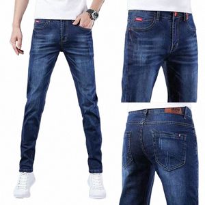 vårens höstblå mäns ungdom sträcker smala passform små fot jeans fi koreanska casual denim byxor nya mager jeans manlig e9ed#