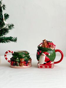 Mugs Heavy Industry Pure Hand målad under Glaze Christmas Tree Santa Claus Cup Water