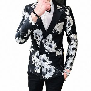 2023 NOWOŚĆ MĘŻCZYZN FI BUSIN Casual Korean Network Czerwony Druk Print Light Luksusowy Slim Slim Style Wedding Blazer P9PG#