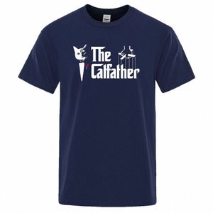 the Catfather Cat Printing Men's Tees Shirts Crewneck Brand Clothes Casual Oversized T Shirt Male Short Sleeve Fi T-shirt V9XD#