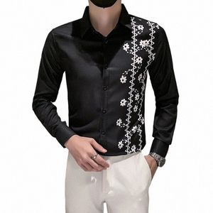 chemise Homme De Luxe Fr Print Plus Size 4XL Fi Casual Lg Sleeve Men Dr Shirt Banquet Slim Fit Blusas Masculinas Y3ts#