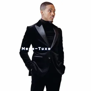 Veet Mens Suits Slim Fit Groomsmen Wedding Tuxedos 2ピースセット黒いピークラペルブレザージャケットとパンツL0SW＃