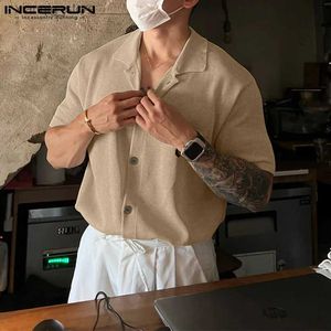 Men's T-Shirts Men Shirt Solid Color 2023 Lapel Short Sleeve Korean Style Men Clothing Streetwear Summer Knitted Casual Shirts S-5XL24328